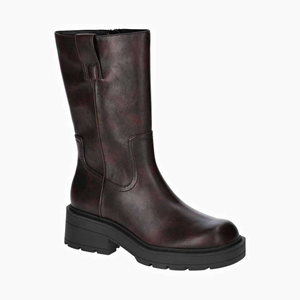 No Boundaries Women's US 9 Brown Faux Leather Mid-Calf Round Toe Zip Lug Boots
